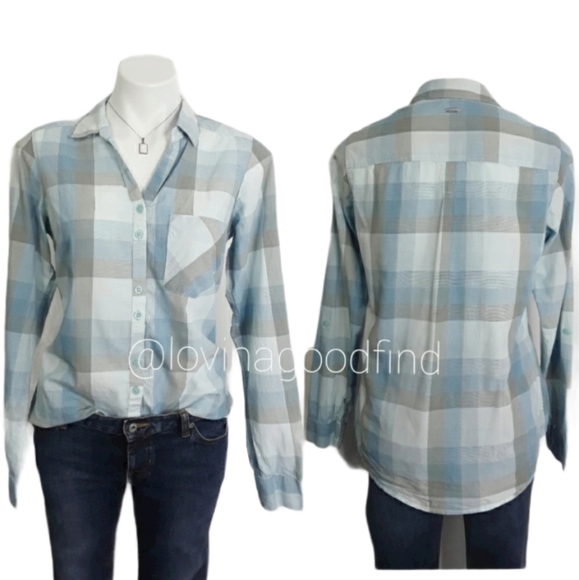 Columbia Blue Plaid Button-Down Long Sleeve Blouse EUC sz S - Picture 1 of 7